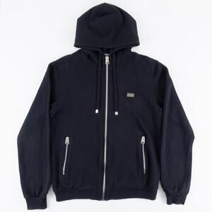 Dolce & Gabbana Cotton Silk Zip Hoodie Men's 48 Medium Dark Blue Made in Italy